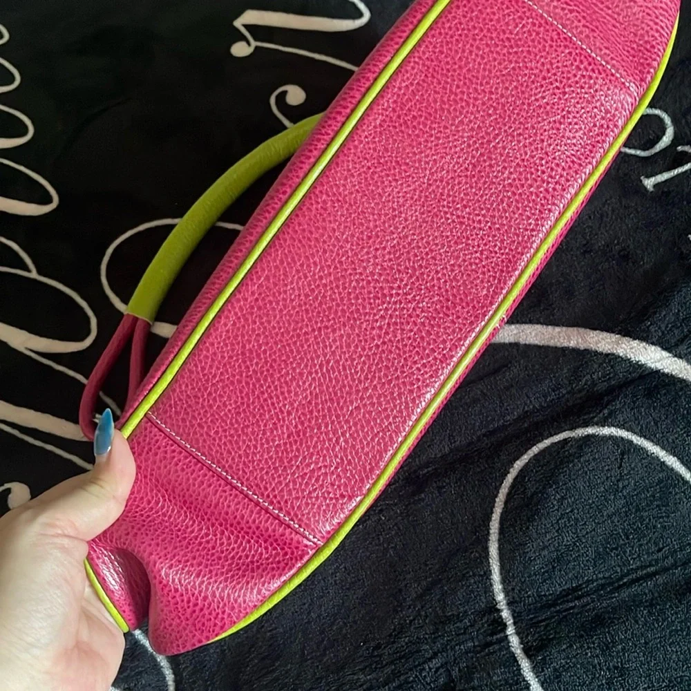Pink pebble genuine leather shoulder bag